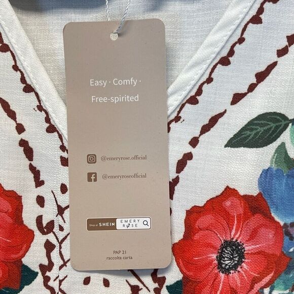 NWT Emery Rose Dress Women's Small White Floral Boho Short Sleeve A-Line V-Neck - Picture 8 of 16